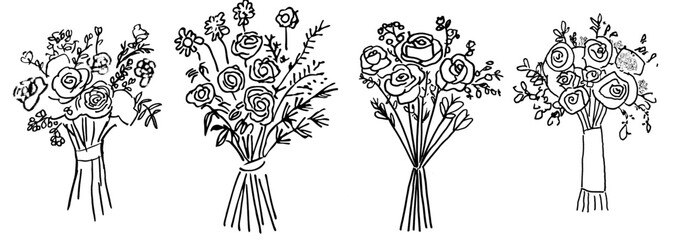 Wall Mural - hand drawn bouquet of roses for an anti-stress adult coloring book in zen-tangle style, modern illus