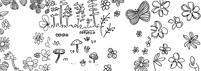 Poster - Flower frame coloring book for adults in doodle style with modern illustration and handdrawn details