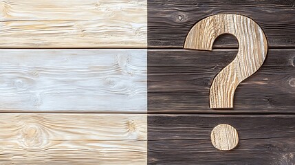 Wall Mural - Wooden Question Mark on Dark and Light Wood