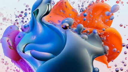 Aufkleber - Abstract liquid art with blue and orange fluid forms and bubbles. Dynamic modern design, vibrant colors, creativity, and contemporary aesthetics.

