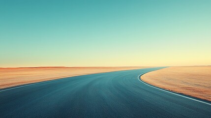 Poster - From a high-angle view on a sunny day, airport track stretches out like a ribbon into vanishing point against backdrop of a clear blue sky, with morning sun casting a golden glow on tarmac, hd image