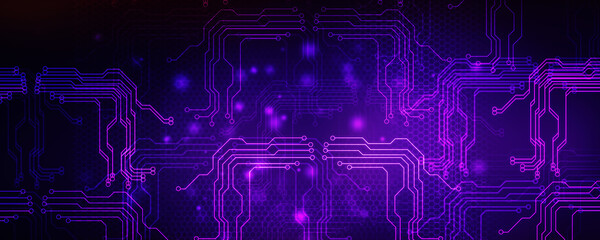 Poster - 2d illustration abstract futuristic electronic circuit technology background