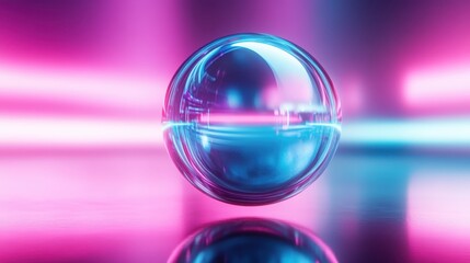 Aufkleber - A striking glass sphere reflects vivid neon colors, creating an ambiance of mystery and artistic inspiration in an atmospheric environment that captivates the viewer's imagination.