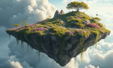 Poster - Surreal floating island with vibrant foliage