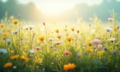 Canvas Print - Colorful spring flowers in a sunlit field