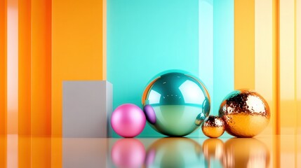 Aufkleber - An artistic arrangement of geometric shapes in vibrant, contrasting colors creates a striking visual composition, exemplifying modern design and abstract creativity.