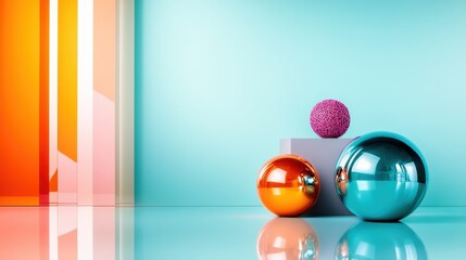 Poster - A vibrant composition featuring glossy spheres against a soft turquoise backdrop, creating a visually striking balance of color and form that draws the eye in.