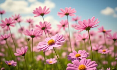 Canvas Print - Vibrant pink flowers in a sunny field