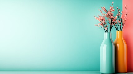 Poster - This image features two charming vases filled with delicate flowers, beautifully set against a colorful backdrop, perfect for evoking joy and creativity in interior design.