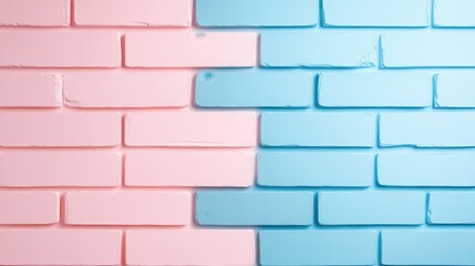 Poster - An artistic arrangement of pink and blue bricks forms a unique background, highlighting the balance and beauty of color in a contemporary setting, ideal for design enthusiasts.