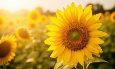 Canvas Print - Vibrant sunflower in golden sunlight