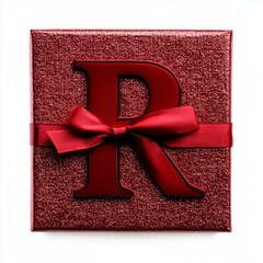 Wall Mural - A 3D font gift box with a red ribbon bow, showcasing the letter 'R' in a present alphabet rendering.