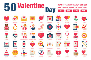 Wall Mural - valentine day flat style icon set