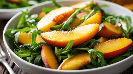 Wall Mural - Fresh peach and arugula salad for a refreshing summer meal