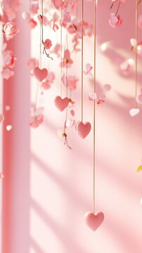 Soft pastel Valentine's Day vertical social media template with empty copy space with a light pink background, embellished with faintly visible rose petals and delicate heart outlines sweet, loving