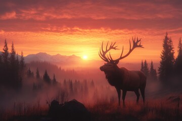 Canvas Print - Experience a breathtaking golden sunrise illuminating a wild forest, as wildlife stirs and adventurers soak in the tranquil beauty, capturing the essence of natures awakening Witness the vibrant