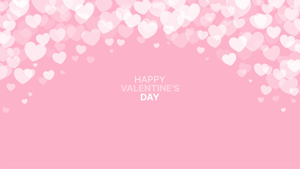 Poster - Banner with flying hearts, pink background. Happy Valentine's day template. Abstract background with hearts, love theme. Vector illustration.