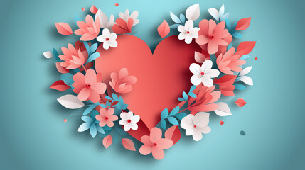 Poster - Valentine's Day greeting card with red heart in floral ornament of love
