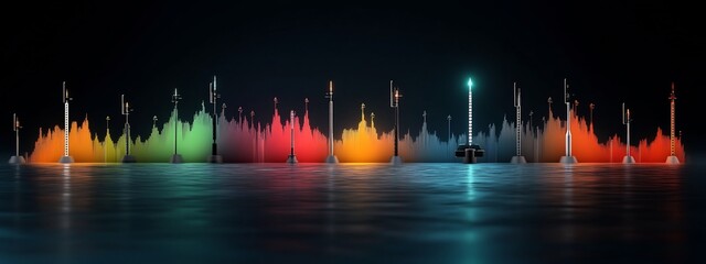 Fototapete - a vibrant digital 3d rendering showcasing the frequency spectrum allocation for various radar commun