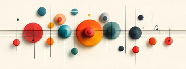 Poster - Abstract showcasing an interpretation of a musical staff featuring a dynamic composition of colorful geometric shapes lines and patterns that evoke the rhythm harmony and movement of music