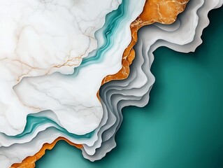 Poster - Mesmerizing abstract marble surface with swirling patterns of white gray and turquoise hues accented by delicate golden streaks  This digital painting captures a captivating