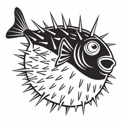 Pufferfish vector silhouette black design white background