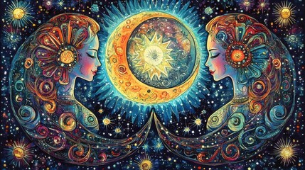 Wall Mural - Cosmic Connection of Celestial Sisters Under the Night Sky