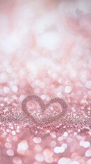 Poster - Pink glitter forms a heart shape on a sparkling pink background, creating a romantic and dreamy atmosphere perfect for valentine's day, mother's day, or any celebration of love and affection