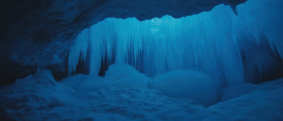 Poster - Magical blue ice cave with stunning ice formations and a tranquil ambiance