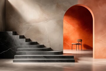 Poster - Captivating minimalist stone platform showcasing a striking abstract geometric composition with sharp contours subtle tones and a modern Scandinavian aesthetic  High definition rendering with a clean