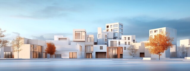 Poster - stylized 3d rendering depicting a visually striking and diverse urban architectural landscape showca