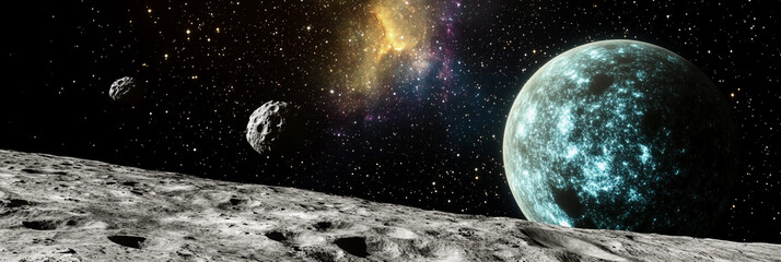 Aufkleber - Exploring the lunar surface with distant planets and asteroids