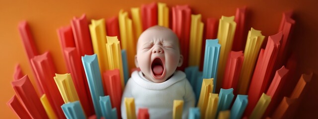 Poster - Vibrant 3D rendered spectrogram visualizing the frequency content and energy pattern of a baby s loud high pitched cry  The abstract digital showcases the emotional