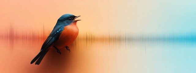 Poster - Vibrant spectrogram showcasing the frequency content and captivating melody of a beautiful songbird  The turquoise and orange colors create a atmosphere