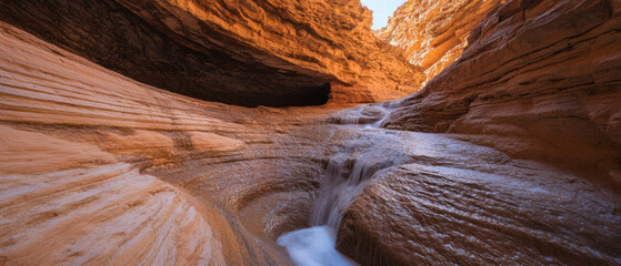 Poster - Dramatic arid canyon with dry waterfalls highlighting erosion in unique rock formations
