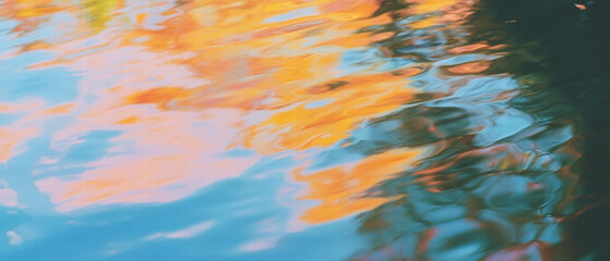 Poster - Vibrant autumn colors reflecting in a tranquil lake surrounded by a serene forest