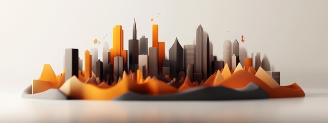 Poster - a 3d rendered digital artwork depicting a futuristic cityscape with a vibrant abstract composition o