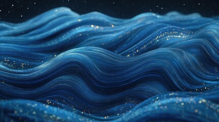 Poster - Abstract design of flowing blue waves and glowing streaks of light, creating a futuristic and smooth texture