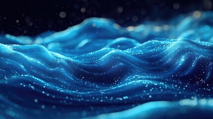 Poster - Abstract design of flowing blue waves and glowing streaks of light, creating a futuristic and smooth texture