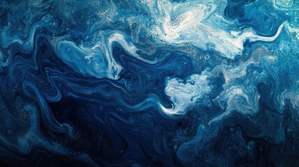 Poster - Abstract flowing blue curves resembling ocean waves, enhanced with soft lighting and smooth textures