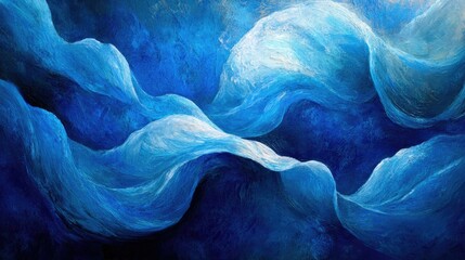 Poster - Abstract flowing blue curves resembling ocean waves, enhanced with soft lighting and smooth textures