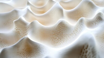 Poster - Continuous 3D white wave textures forming an elegant pattern with soft light and subtle shadow effects