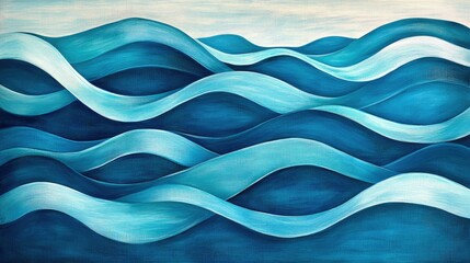 Poster - Dynamic, overlapping blue wave patterns with soft light reflections and gentle curves for a calming effect