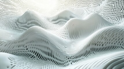 Poster - Flowing 3D white wave pattern with smooth textures and dynamic lighting for a decorative and modern aesthetic