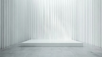 Poster - Modern white 3D backdrop with layered rectangular panels at varying heights, creating depth and dimension with clean lines