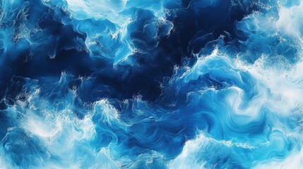 Poster - Majestic Ocean Waves in Vibrant Blue Tones with Abstract Patterns