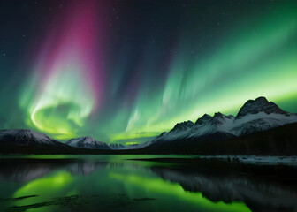 aurora borealis multicolored green vibrant , aurora polarisnight starry sky and northern lights. gre