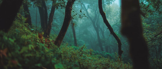 Aufkleber - Mystical forest trees create an ethereal atmosphere through blurred motion and long exposure