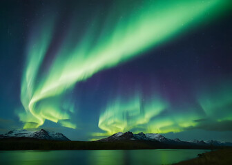 aurora borealis multicolored green vibrant , aurora polarisnight starry sky and northern lights. gre