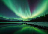 Aurora Borealis Multicolored green vibrant , Aurora PolarisNight starry sky and Northern lights. Green aurora borealis Lights in the night sky over Norway
